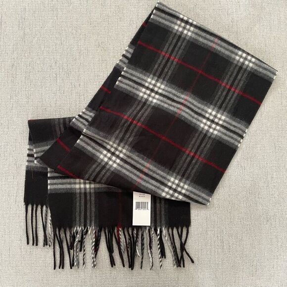 NWT V. Fraas Plaid Oblong Cold Weather Scarf Black White Red - Picture 1 of 5